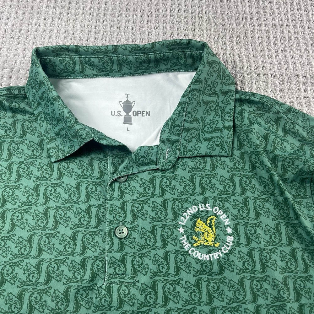 122nd US Open The Country Club Golf Polo Men's Large S/S Green Squirrel Pattern